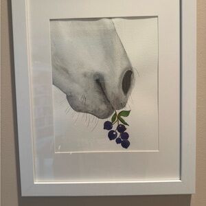 Original, signed, Elegant Horse watercolor with Blueberries